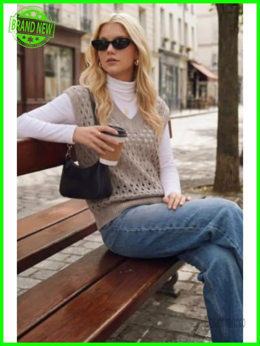 Women's Wool Blend Sleeveless Crochet Sweater Vest - Hollow Out V-Neck Pullover